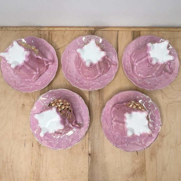 Pink & Gold Lusterware Set of 5 Teacup & Saucer Victorian Luster‎ Raised Grapes - Picture 8 of 16